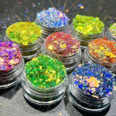 OEM/ODM نعم الكاميليون القطة العين براقة سكوينز الماكياج إصبع الظفر جمال DIY رمل سريع مهجونغ قطرات الغراء الظفر ملصق الظفر براقة