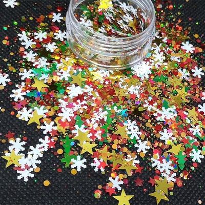 OEM كريسماس براقة قلب زهرة على شكل أظافر كبيرة الفن الوجه الجسم DIY الحرفيات مواد الزجاج بي تي 1 كجم الحد الأدنى للطلب