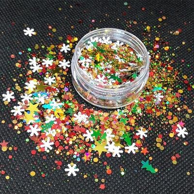 OEM كريسماس براقة قلب زهرة على شكل أظافر كبيرة الفن الوجه الجسم DIY الحرفيات مواد الزجاج بي تي 1 كجم الحد الأدنى للطلب