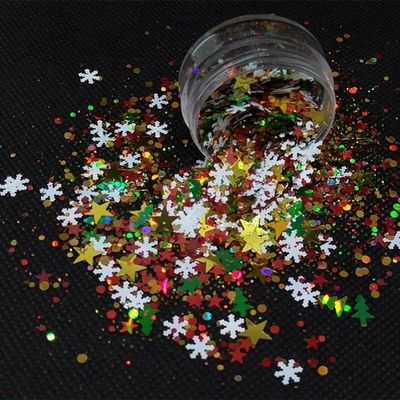 OEM كريسماس براقة قلب زهرة على شكل أظافر كبيرة الفن الوجه الجسم DIY الحرفيات مواد الزجاج بي تي 1 كجم الحد الأدنى للطلب
