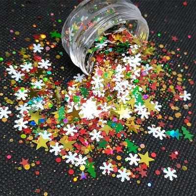 OEM كريسماس براقة قلب زهرة على شكل أظافر كبيرة الفن الوجه الجسم DIY الحرفيات مواد الزجاج بي تي 1 كجم الحد الأدنى للطلب