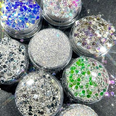مقاس DIY غبار الماس براقة فضة براقة مسحوق تبرز حفلة الماكياج