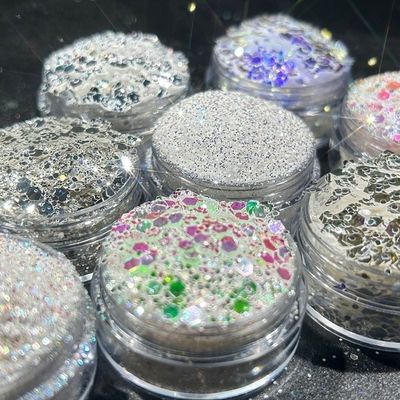 مقاس DIY غبار الماس براقة فضة براقة مسحوق تبرز حفلة الماكياج